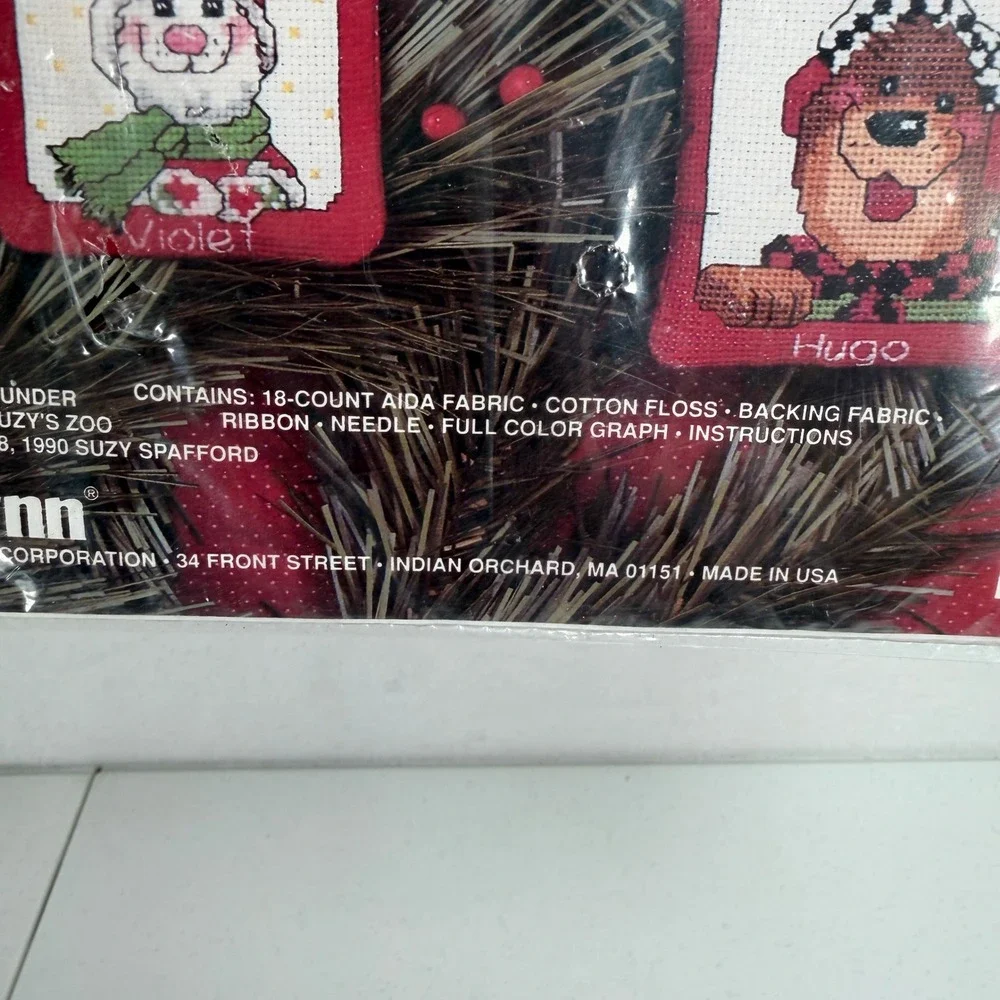 Janlynn 3x3 Suzy's Zoo II Christmas Cross Stitch Ornament Kit 38-82 Set of 8 NEW